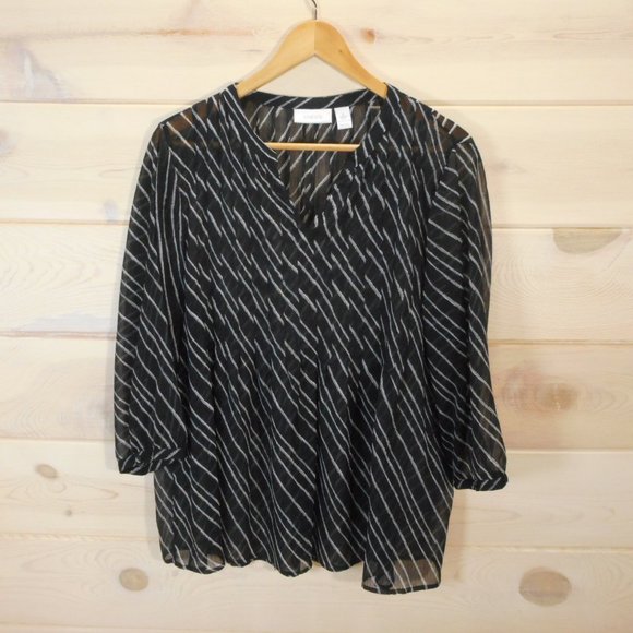 Chico's Size 3 Women’s XL Sheer Blouse Pleated Black 3/4 Sleeve - Picture 1 of 7